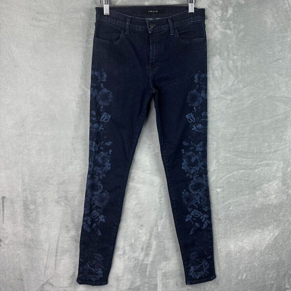 J Brand Jeans Mid-Rise Super Skinny in Floral Indigo Blossom 27 (27x29)